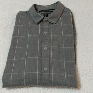 Men's Gray‎ Checkered Button Up, Long Sleeve Shirt